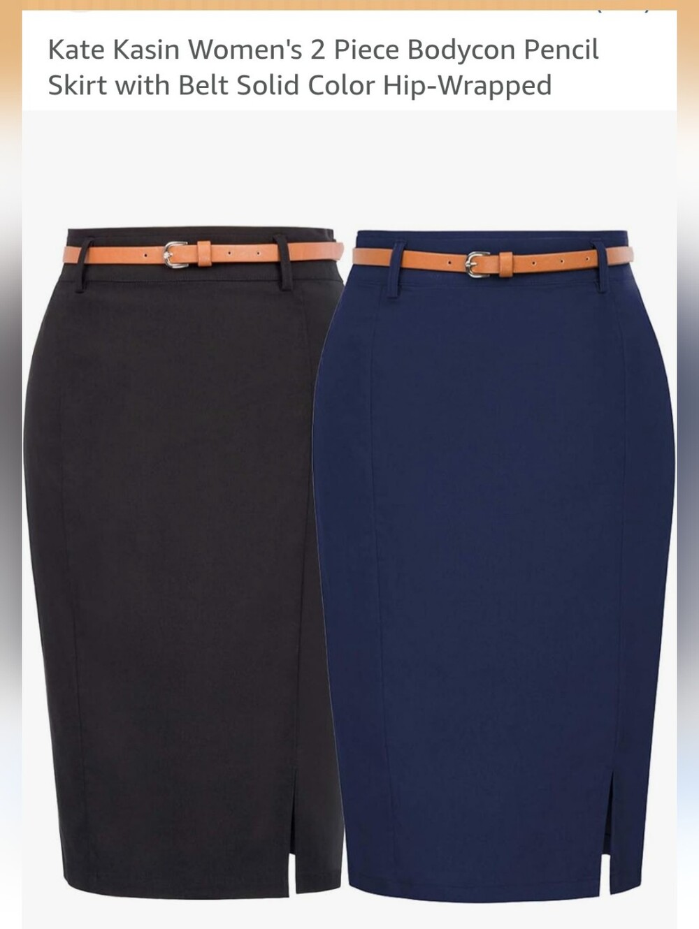 Kate Kasin Women's Stretchy Pencil Skirt - Black & Navy 2pc SET (Size L) - Picture 2 of 3